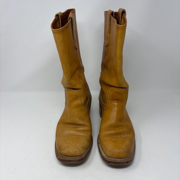 Landis women's leather Campus boots 9 square toe tan mid calf western vintage - Picture 4 of 16